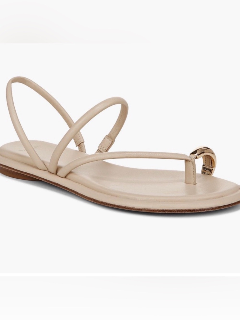 Vince Beige Leather Toe-Ring Sandals with Gold Accent